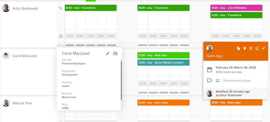 Schedule view in Teamdeck.