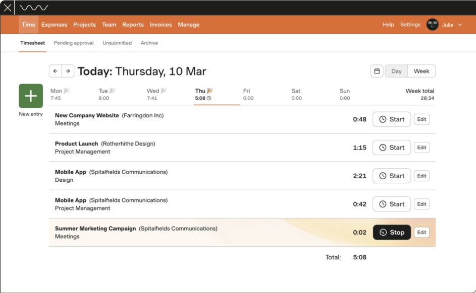 Agency software - Harvest, time tracking