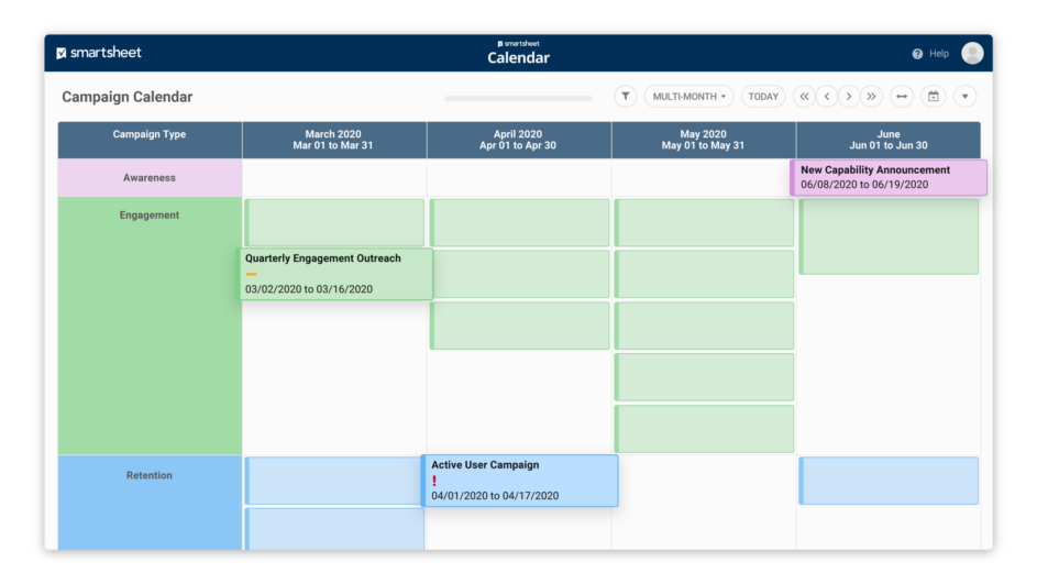 Calendar view in Smartsheet.