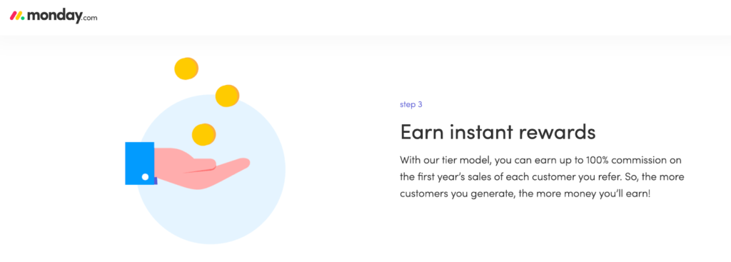 Monday.com affiliate partner program page show benefits design example