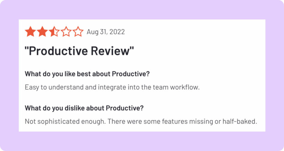 This customer is not a fan of Productive, finding its features to be very limited.