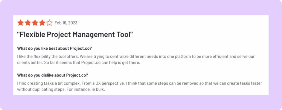 This customer likes Project.co's flexibility.