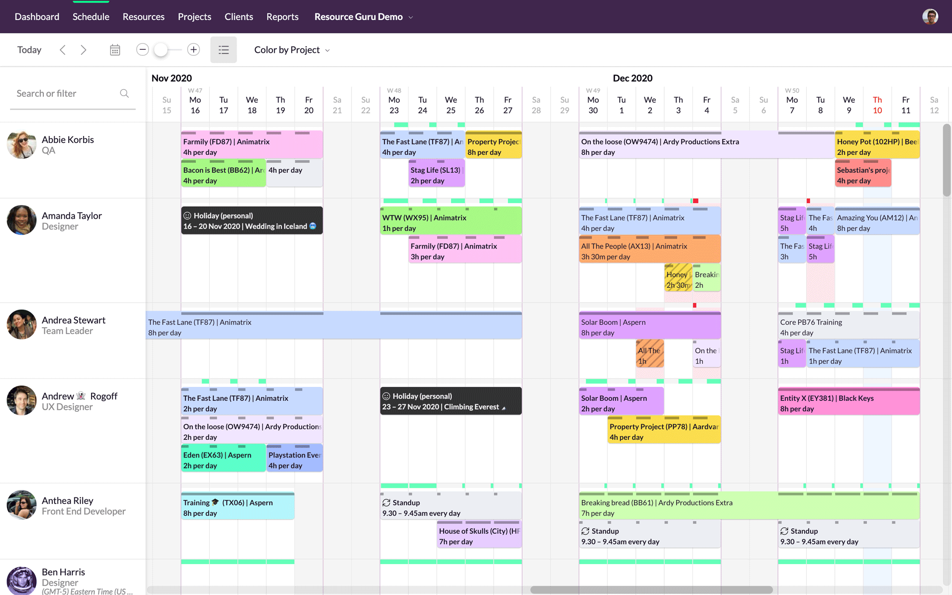 resource guru team schedule