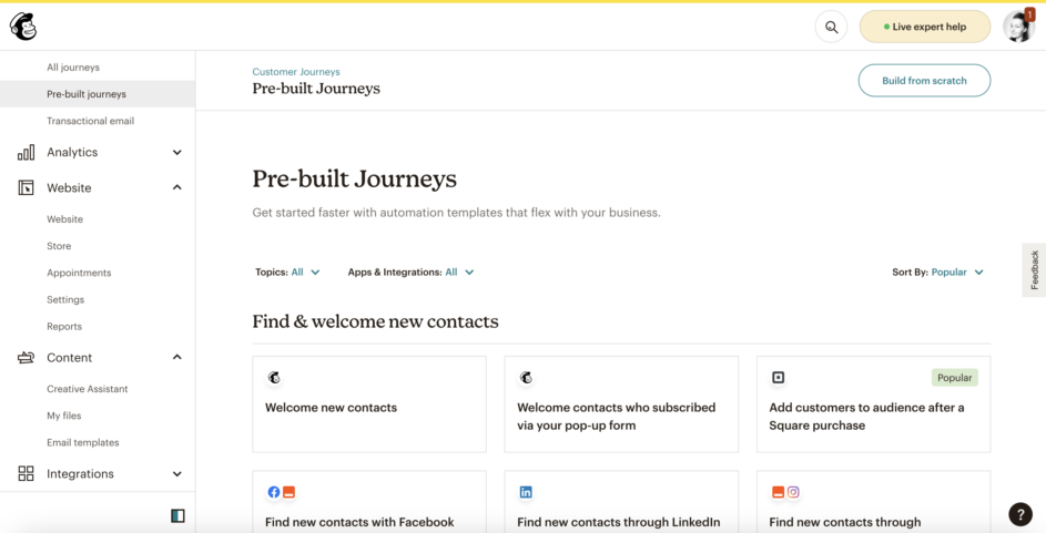 Customer journey builder in Mailchimp.