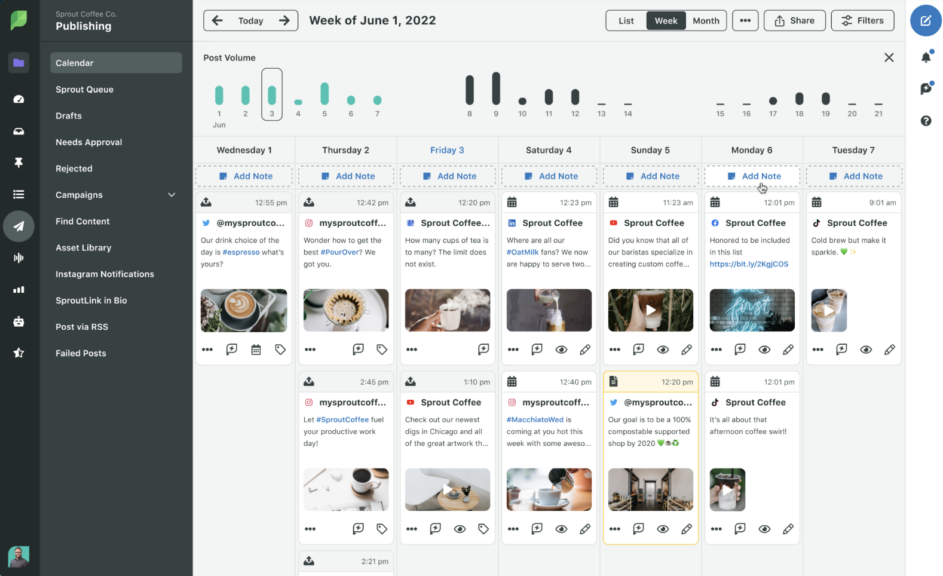 Sprout Social’s social media calendar.