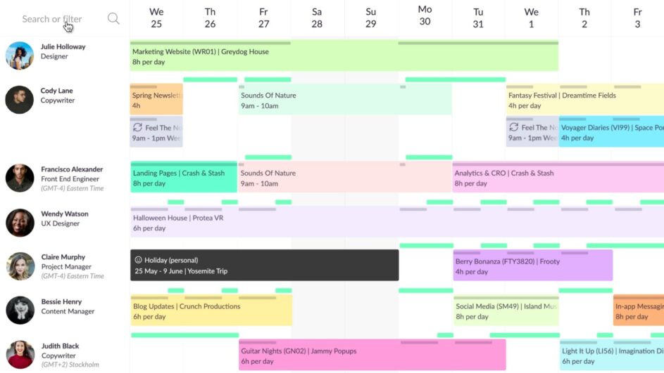 Resource Guru team schedule birds-eye view