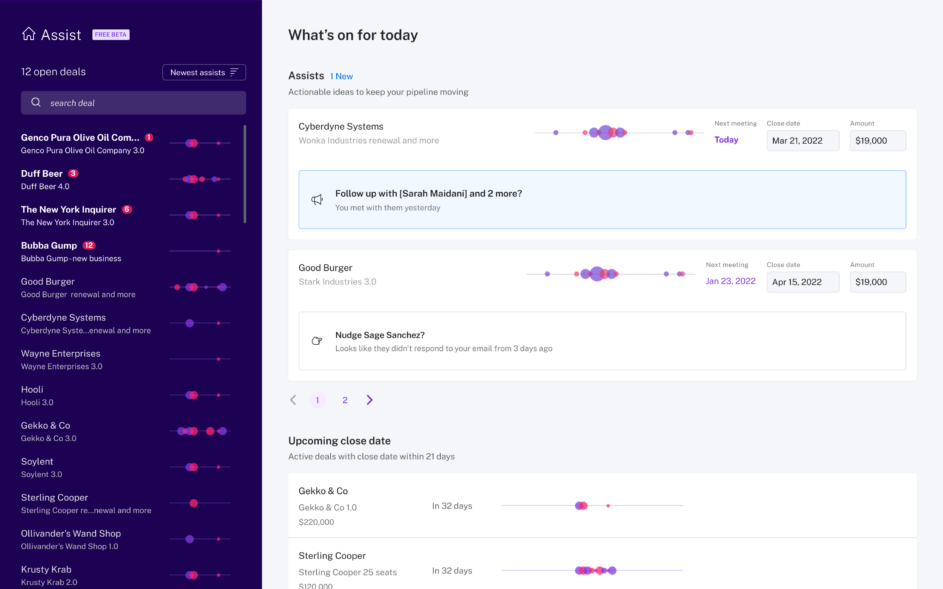 Daily task list in sales revenue intelligence platform Gong.